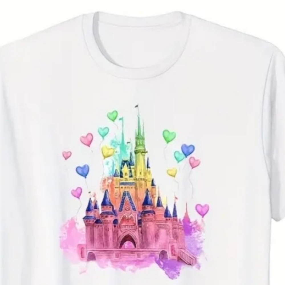 DISNEY CASTLE Shirt princess pink castle white shirt adult SM - XXL